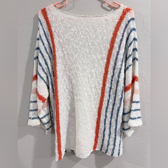 Striped Crew Neck Sweater in White, Blue, and Orange - Picture 2 of 5